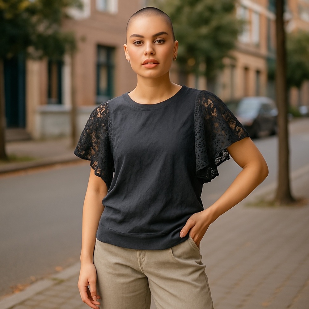 EUC Banana Republic Black Lace Sleeve Blouse